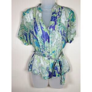 VTG Coldwater Creek Womens Button Down Top Silk Paisley 90s Y2K Sheer Fairy S